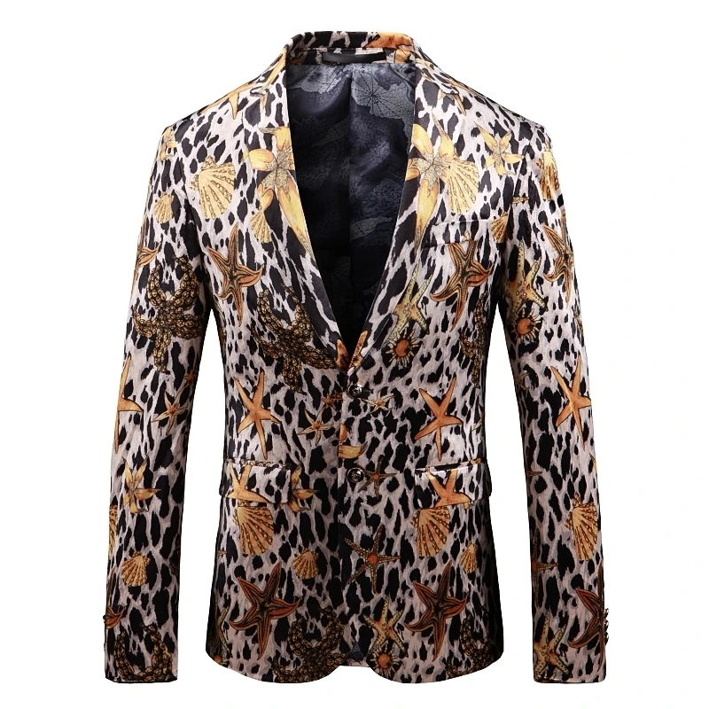 

New Fashion Sea Creature Leopard Printing Blazer Masculino Casual Dress Suit Coat Plus Size Slim Fit Men Blazer Jacket Business