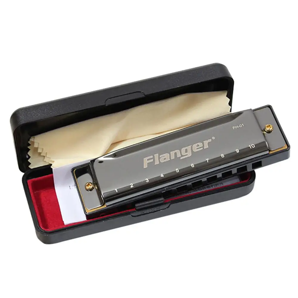 

Flanger 10 Hole 20 C Tone Diatonic Blues Harmonica Standard Mouth Key Organ with Case for Beginner Professional Music Gift FH-01