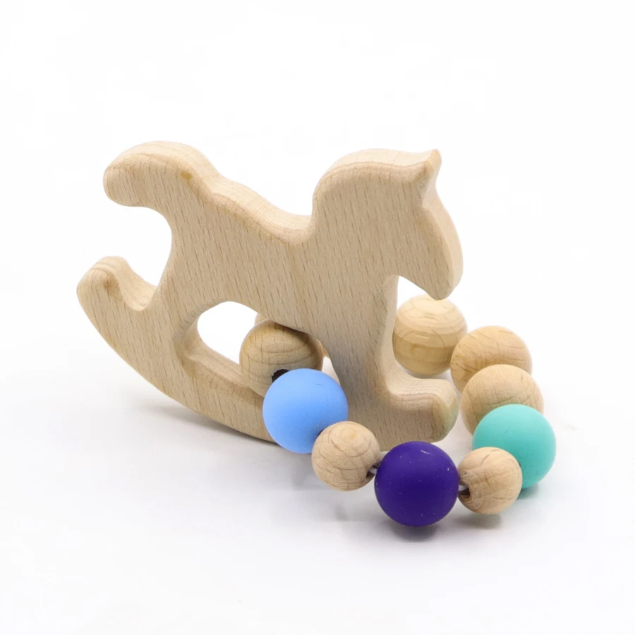 

Beech Baby Bracelet Animal Shaped Jewelry Teething For Baby Organic Wood Silicone Beads Baby Rattle Stroller Accessories Toys