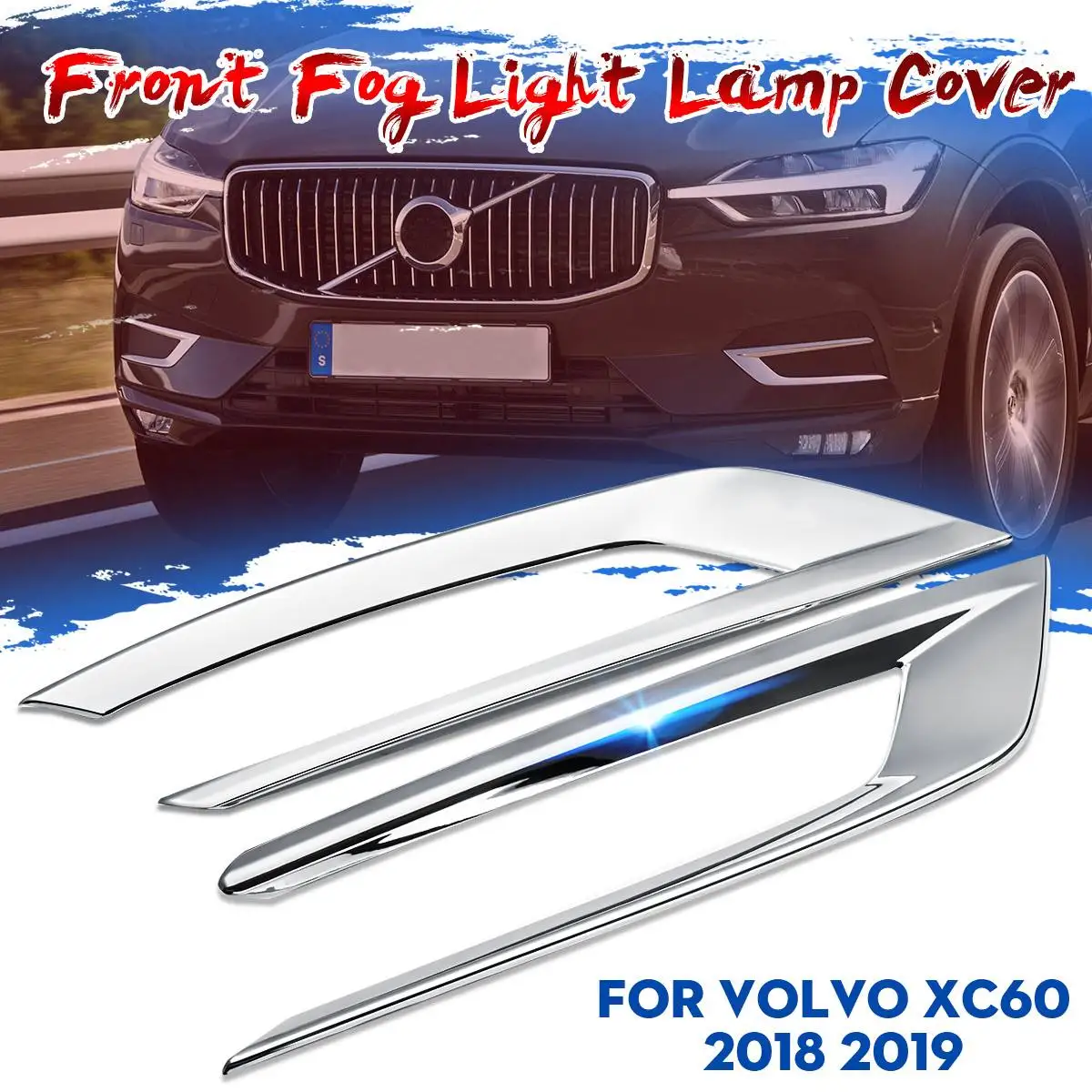 

2Pcs Car Front Foglight Fog Light Lamp Cover Case Sticker Decoration Trim ABS Chrome For Volvo XC60 2018 2019