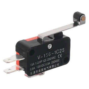 

10pcs V-156-1C25 Micro Switch Limit Switch Long Hinge Roller Momentary SPDT Snap Action For AC DC Control Circuits