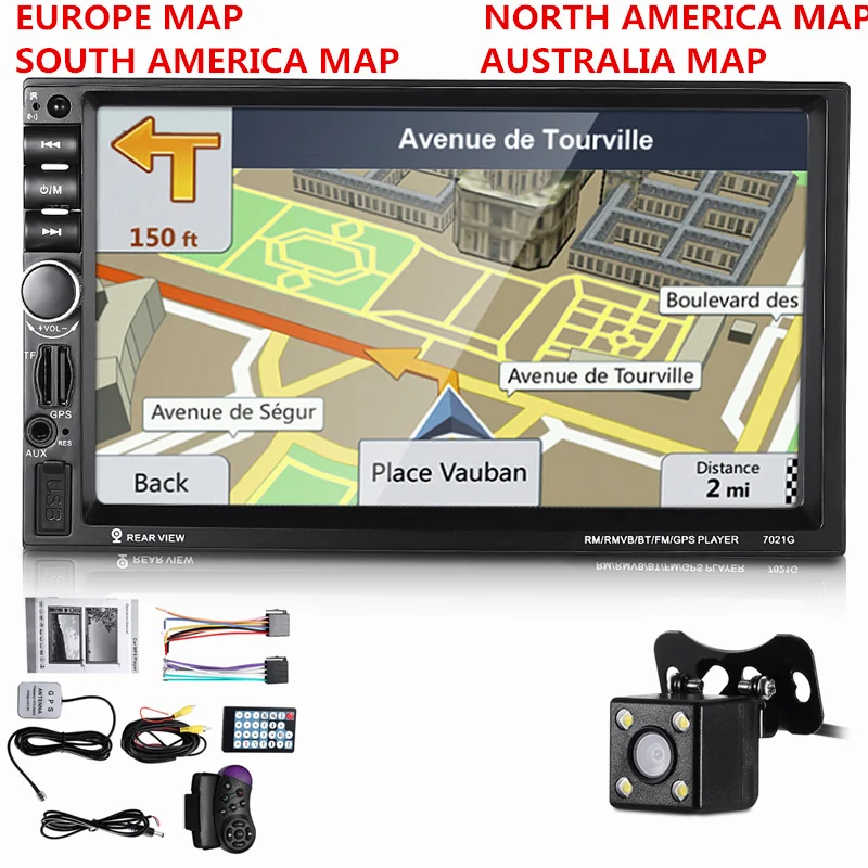

Clearance 7021G 7 inch Car MP5 Player Remote Controller Bluetooth FM Radio GPS Media Player with Rear Camera Built-in Free Map