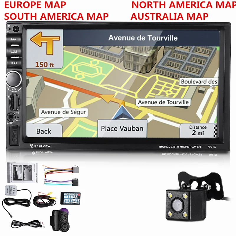 Просвет 7021 г 7 дюймов автомобиля MP5 пульт дистанционного управления для плеера Bluetooth FM радио gps Media Player с сзади камера Встроенная Бесплатная