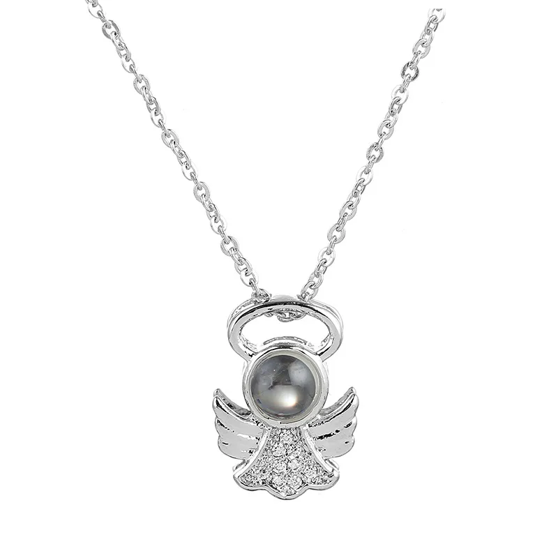 

Angel 520 Necklace 100 kinds I love you language Pendant Projection jewelry accessories Romantic Tanabata gifts for women PO001