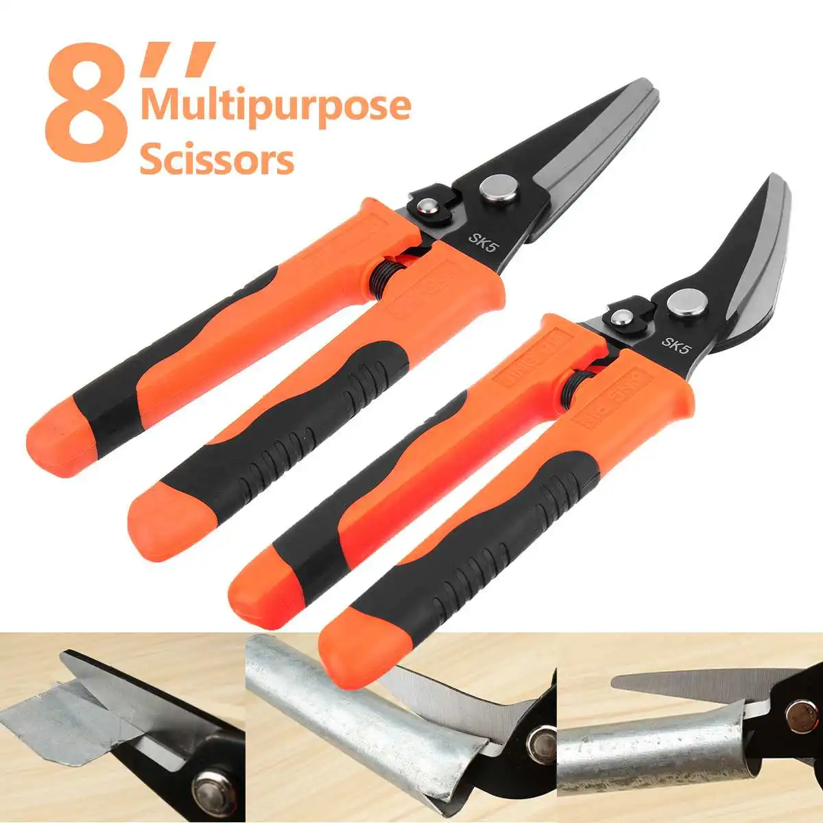 

8 Inch SK5 Metal Snip Aviation Scissor Iron Plate Cut Shear Household Scissors Industrial Cutter DIY Handheld Cutting Tools
