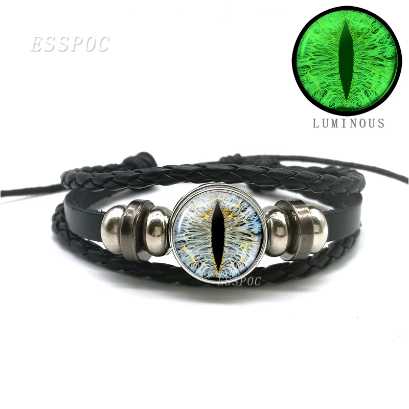 

Glow In The Dark Dragon Eye Bracelet Evil Blue Eye Glass Dome Leather Bracelets Fashion Steampunk Bangle Jewelry Women Men Gift