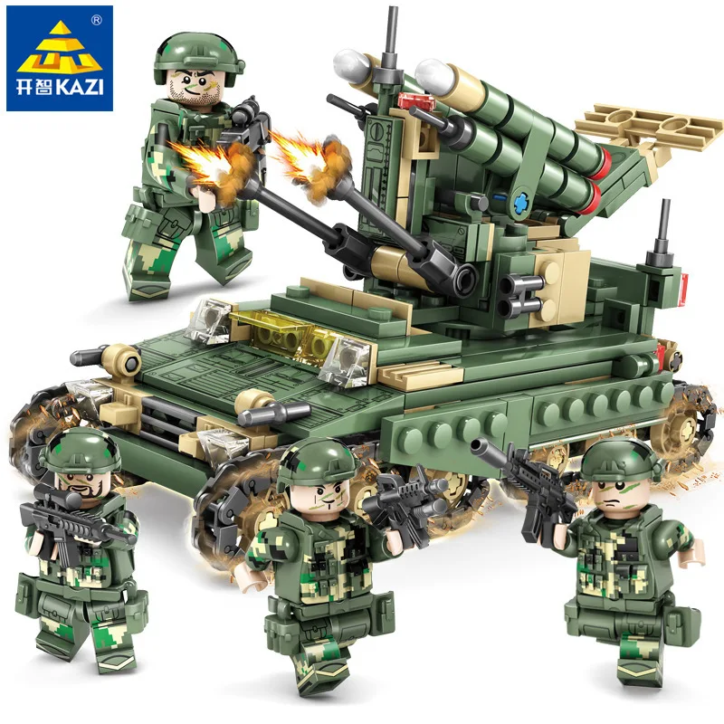 Wisdom Building Block Tank Cannon 4 Combine 1 Military Series Assembling Missile Vehicle Boy Spelling Insert Toys 84056 | Игрушки и