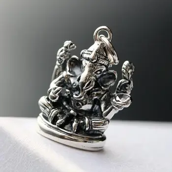 

925 Solid Sterling Silver 3D Lord Hindu Ganesha Charm Pendant Men Women A2845