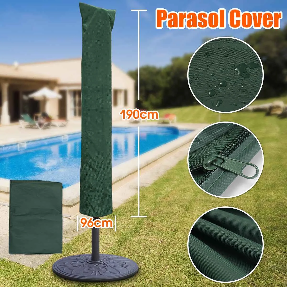 

Garden Patio Parasol Dustproof And Waterproof Umbrella Protection Cover Bag Green Fit 7ft Umbrella +Draw String Neck 190x96cm