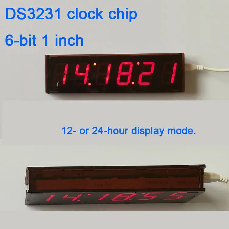 

6-digit 1 inch digital led tube clock time 12/24 hour display mode hour minute seconds DS3231 chip diy case