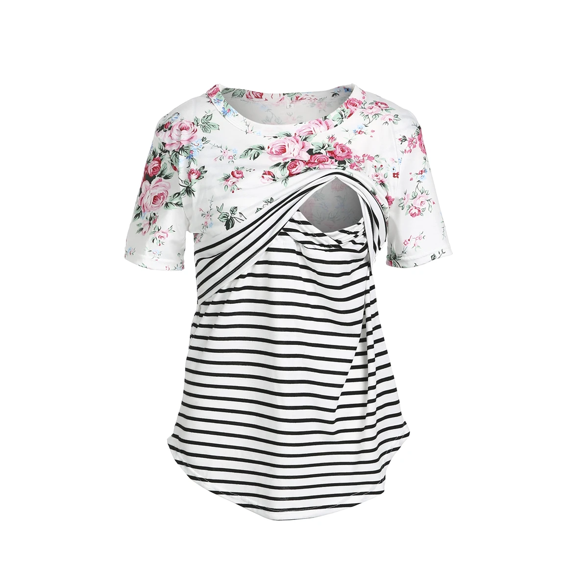 2019 الصيف النساء المرضعات الملابس مخطط الأزهار قصيرة الأكمام التمريض تي شيرت أعلى ملابس حمل النساء عارضة المحملة قمم