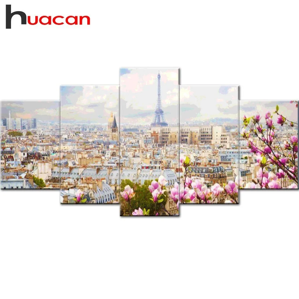 

Huacan 5D DIY Multi-picture Combination Tower Diamond Painting Flower Diamond Embroidery Landscape Mosaic Home Decoration