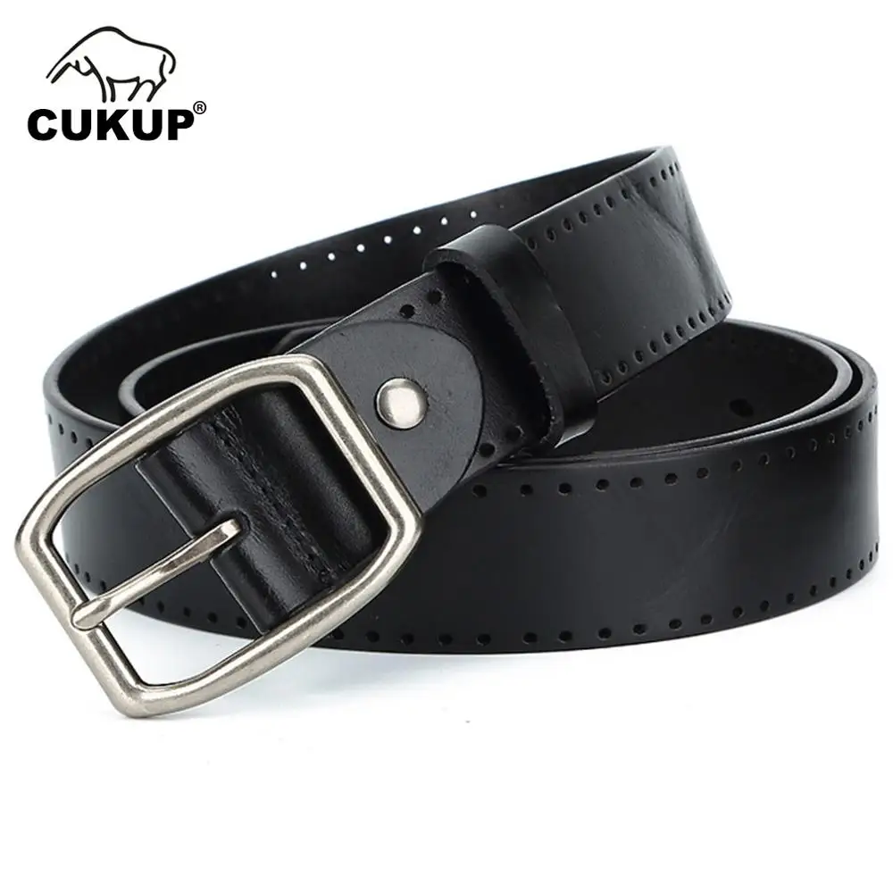 CUKUP Top Quality 100% Pure Cow Skin Leather Belts Alloy Pin Buckle Metal Belt Men Retro Styles Accessories for Man 2022 NCK688