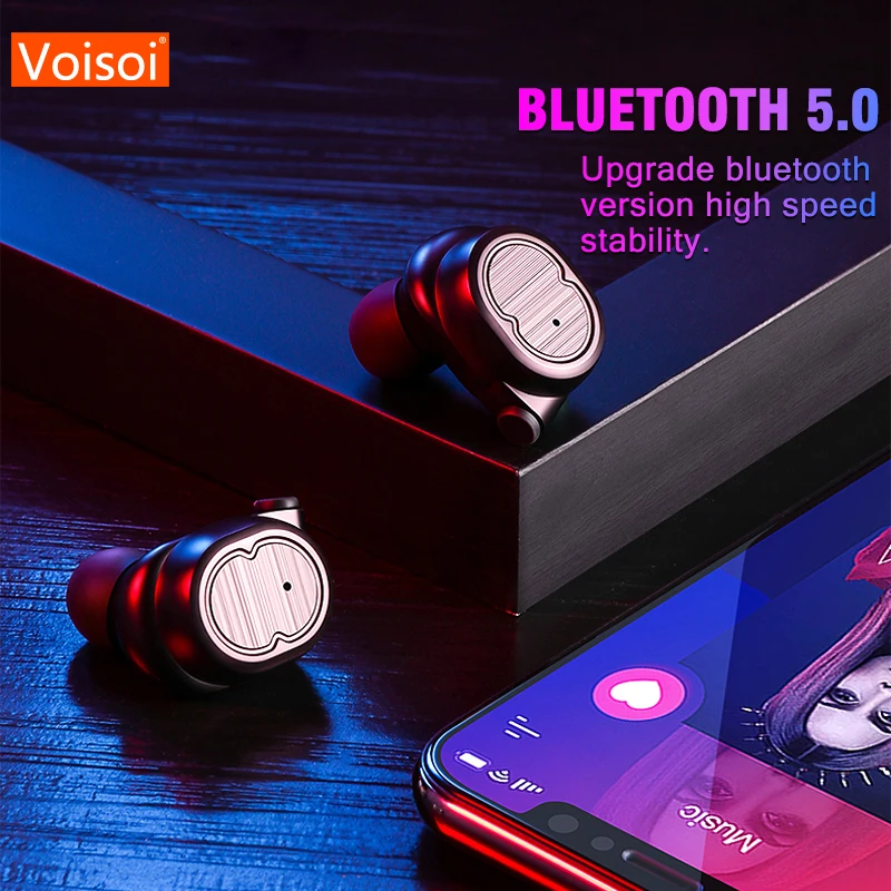 

Mini TWS V5.0 Wireless Headphones Bluetooth True Stereo Earphone With Mic Portable HiFi Sound Cordless Dual Headset For Phones