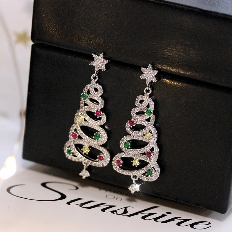 

Fashion Christmas tree shape Drop Earrings Women Colorful Star Mini Cubic Zirconia Stone pave setting Jewelry Accessories Female