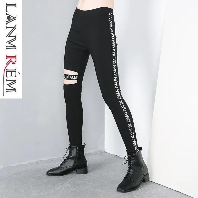 LANMREM 2019 الربيع النساء جديد ثقوب خطابات الطباعة مرونة الخصر Underpant الأزياء أسفل الإناث الأسود سروال شكل قلم رصاص TB29401 LANMREM 2019 الربيع النساء جديد ثقوب خطابات الطباعة مرونة الخصر Underpant الأزياء أسفل الإناث الأسود سروال شكل قلم رصاص TB29401