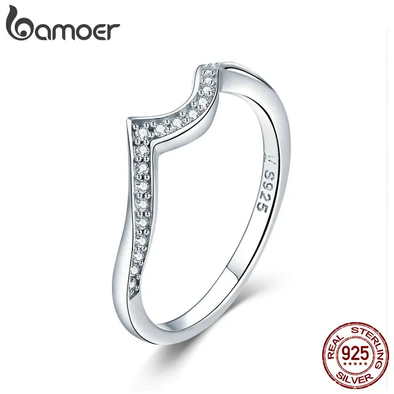 

BAMOER Authentic 925 Sterling Silver Geometric Heart Shape Finger Rings for Women Dazzling CZ Engagement Wedding Jewelry SCR469