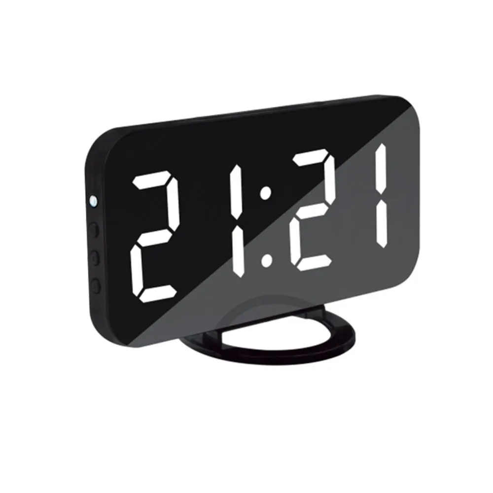 

Modern Digital Mirror Alarm Colock with Dual USB Port LED Display Snooze Function Dimming Modes USB Charger Wall Clock