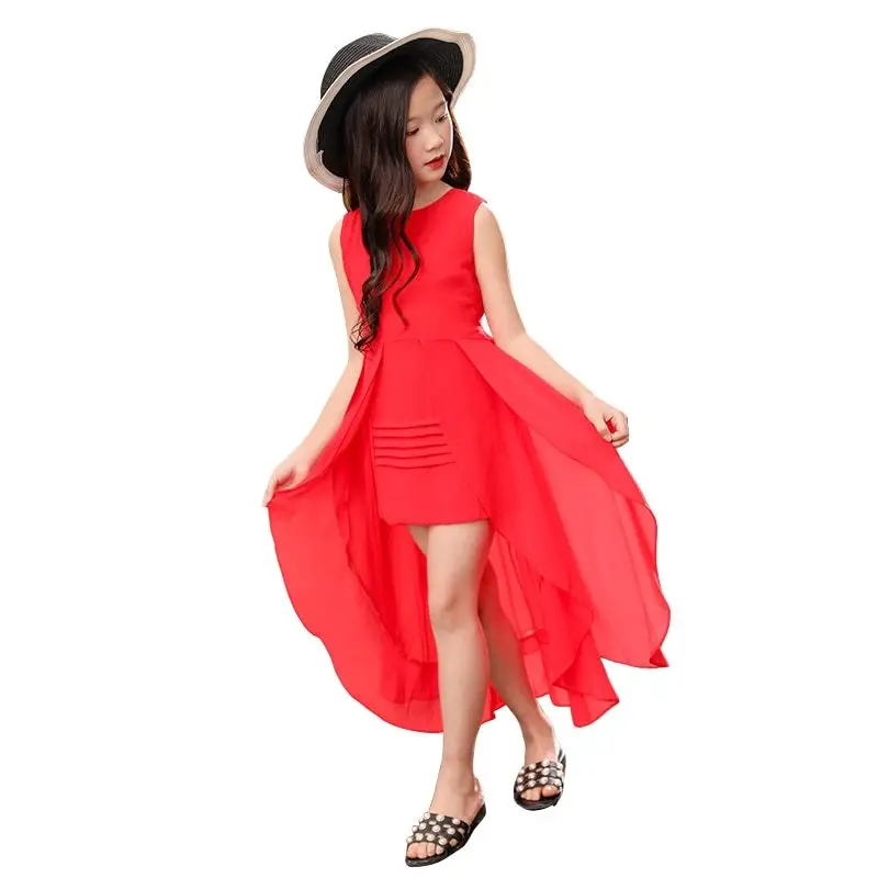 

New Was Dress For 6 8 10 12 Years Old Teenager Girl In Elegant Dress Chiffon Party Dress Red Pink Korean Adolescent Girls