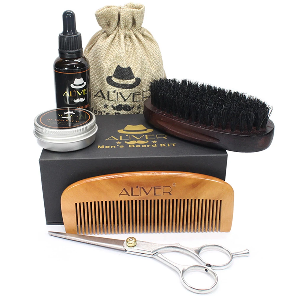 5 шт. мужской набор для ухода за бородой увлажняющий укладки ножницы воск усов