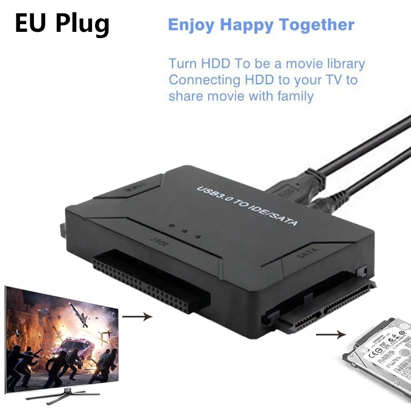 

USB 3.0 to 2.5/3.5/5.25 IDE SATA Hard Drive Adapter HDD Transfer Converter Cable EU Plug