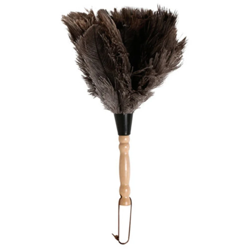 

Anti-static Ostrich Feather Fur Brush Duster Dust Cleaning Tool Wooden Handle US