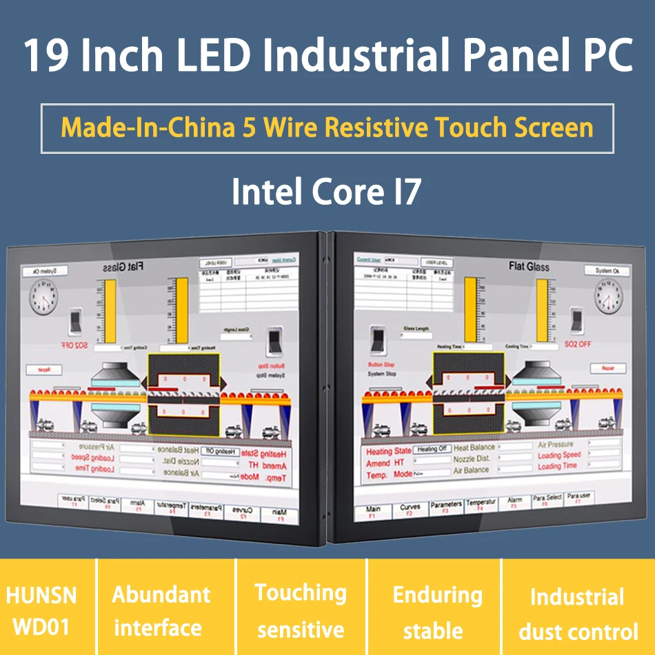19 светодиодный Светодиодные промышленные панели ПК, Intel Core I7, 5 резистивный сенсорный экран, Windows 7/10/Linux Ubuntu, [HUNSN WD01]