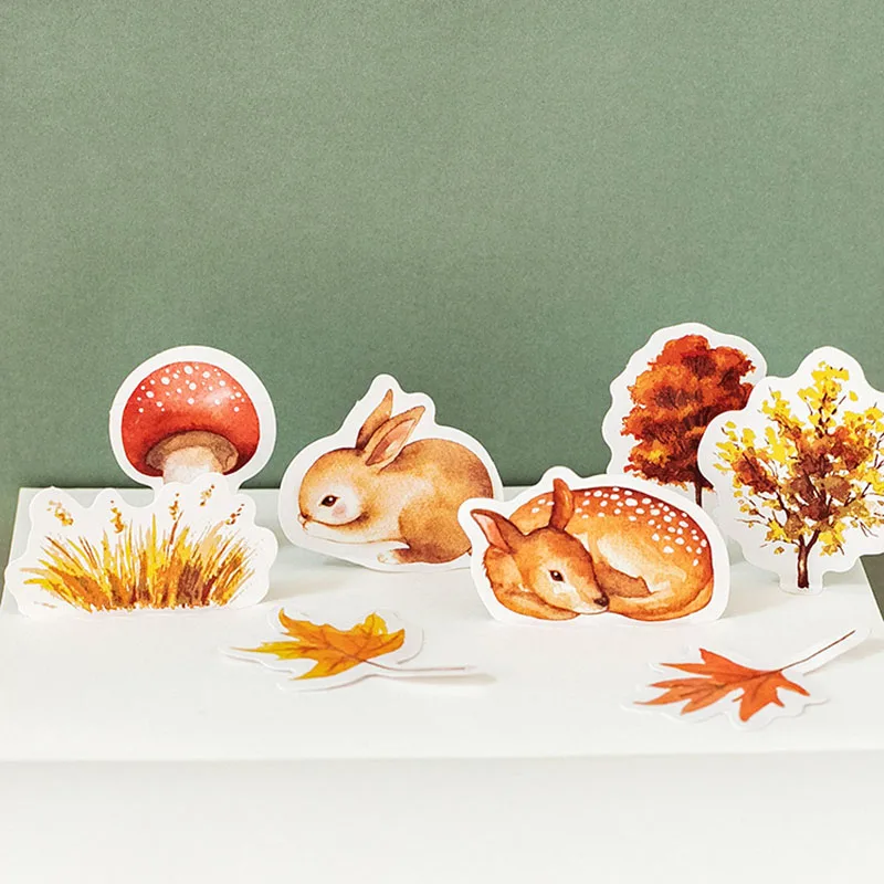 

46pcs/box Fall Stickers Cartoon Squirrel Hedgehog Animals Adhesive Stickers Decorations Scrapbooking Diary Stationery Stickers