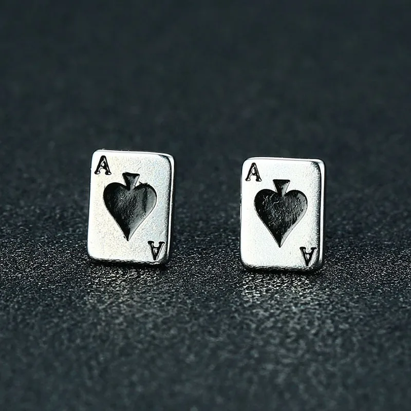 Poker Card Earrings Stud For Women Stainless Steel Spade Playing Card Party Lucky Brincos Dropshipping