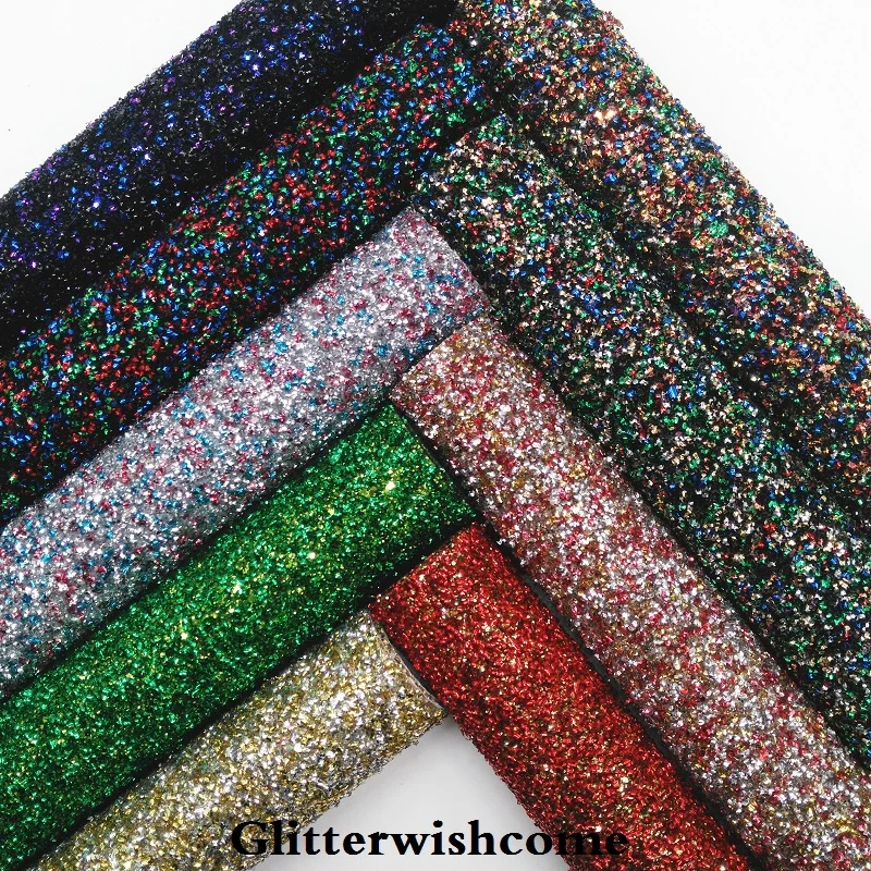 

Glitterwishcome 30X134CM Mini Roll Synthetic Leather, Chunky Glitter Leather, Faux PU Leather fabric Vinyl for Bows, GM047