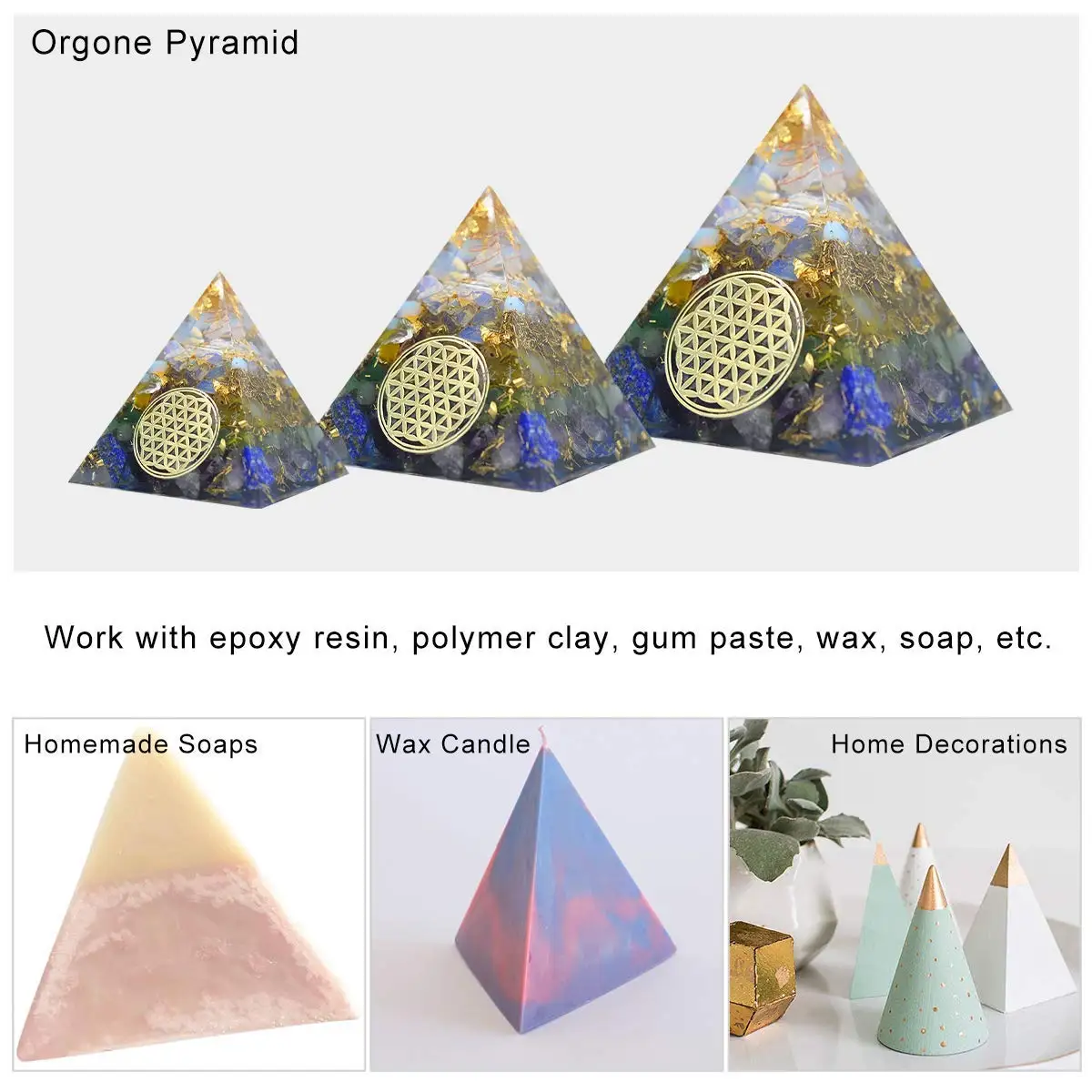 4 упаковки силиконовые формы для литья в форме пирамиды, конусные эпоксидные формы, силиконовые формы для пирамиды Orgone, украшения для дома, свечи и так далее