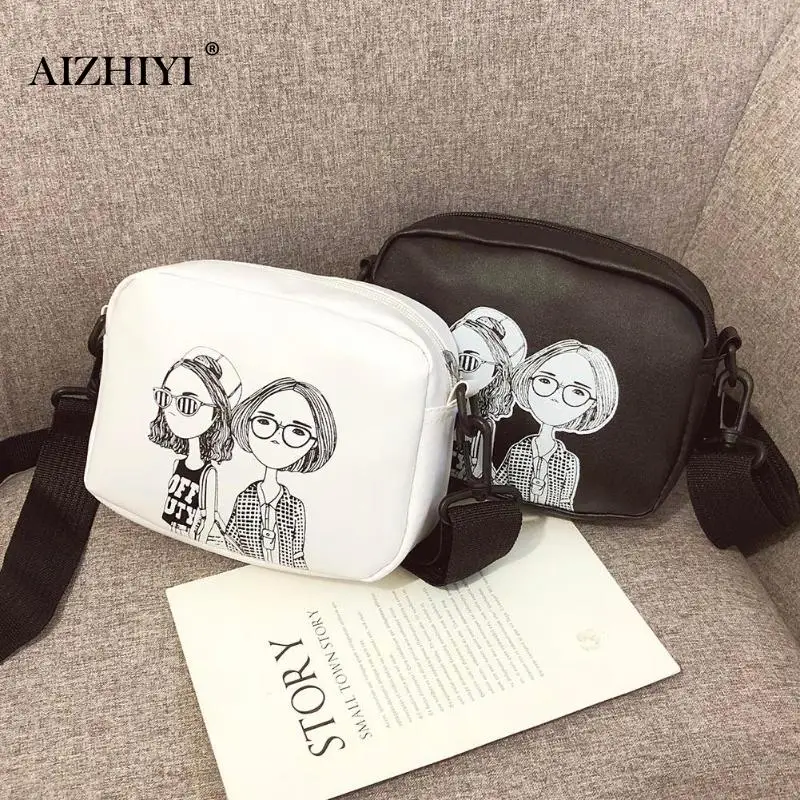 

Women Cartoon Printing Small Square Wild Shoulder bags Personality PU Leather Messenger bag Female Crossbody Satchel Bags Bolsos