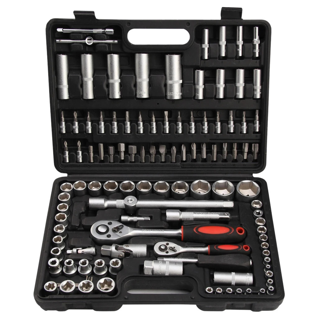 

DR SOCKET SET 108 PCS & SCREWDRIVER BITS TORX RACHET DRIVER 1/2" & 1/4" TOOL KIT-MUSIC