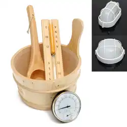 6 шт./компл. сауна сосна деревянное ведерко ковш песочные часы лайнер лампа термо-гигрометр набор домашний оборудование для сауны Pine
