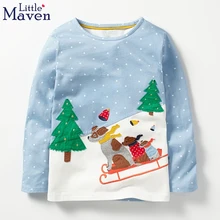 2018 t-shirt de algodão de Natal céu azul t camisa das meninas dos meninos de manga longa meninas camiseta roupa dos miúdos marca de topo Pouco Maven
