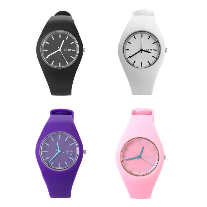 

2019 New Men/ Women Silicone Band Sports Quartz Wristwatches Fashion Solid Color Buckle