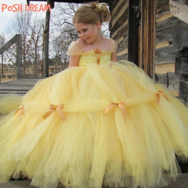Шикарный сон Красавица и Чудовище Белль принцесса девочки желтый костюм косплей золотой Белль принцесса дети девочки пачка платья