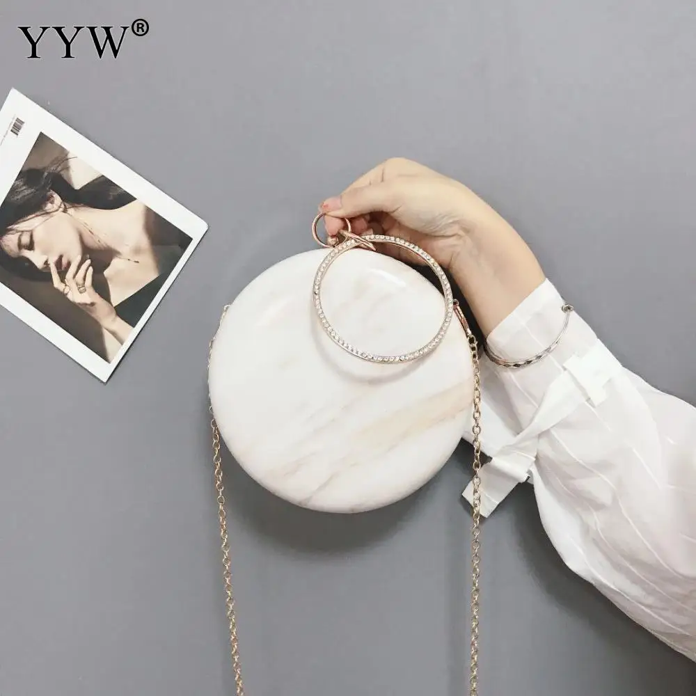 Модный Элегантный Круглый вечерний клатч, известный дизайнер, сумки для женщин, большая сумочка с кольцом, белые роскошные сумки, сумка на плечо