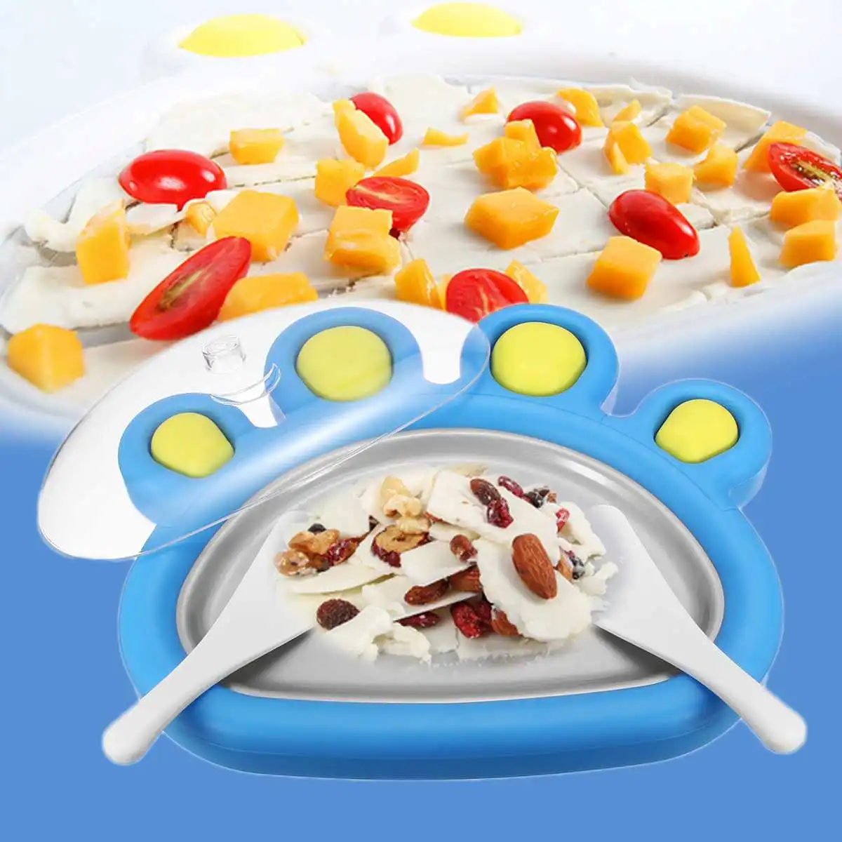

Home Instant Ice Cream Yogurt Fruit Roll Maker Machine Fry Pan Plate + 2 Spade Fast Freeze Surface DIY Food Grade Non-slip