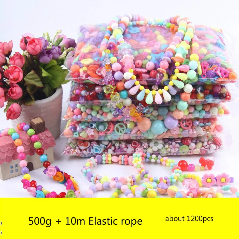 

500g About 1200pcs/bag Children's DIY Beads Hand-made Materials For Kindergarten Plastic Acrylic Kit Mixed Colors Spacer Bead