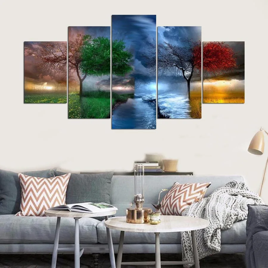 

Wall Art Canvas Modular Pictures Living Room Decor 5 Pieces 4 Season Trees Abstract Paintings Landscape Prints Posters Framework