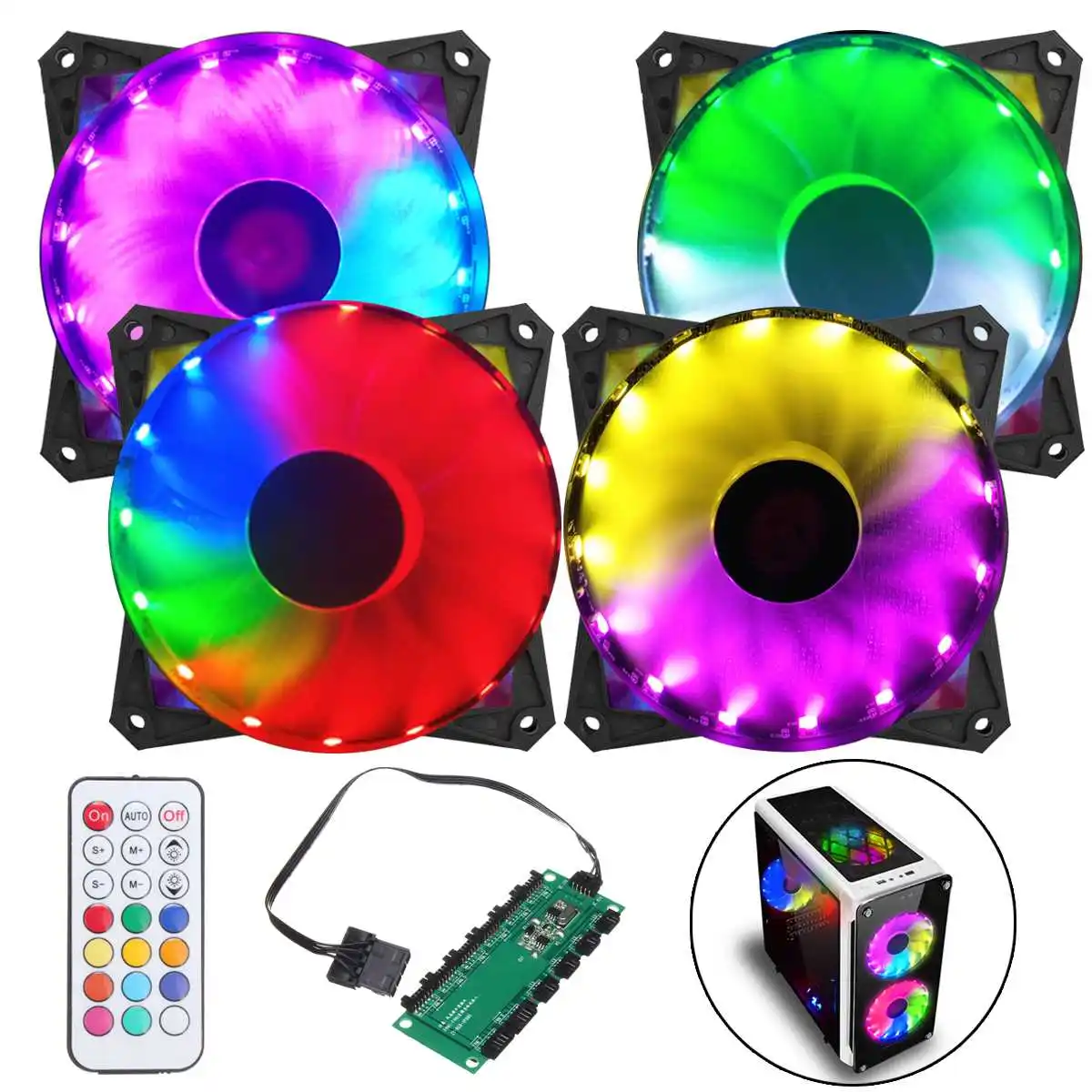 

S SKYEE 4 Pcs RGB 12X12X2.4cm LED Colorful Lighting Cooling Cool Fans For Computer CPU for ATX PC Case With Remove Control