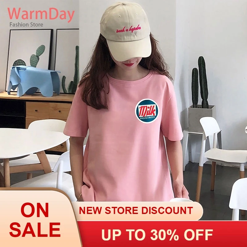 

warmday 2019 summer vogue basic couple clothes oversized women cotton long t-shirt korean pink tops kawaii plus size shorts