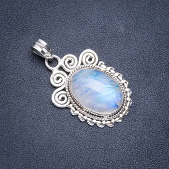 

Natural Rainbow Moonstone Handmade Unique 925 Sterling Silver Pendant 1.5" A0570