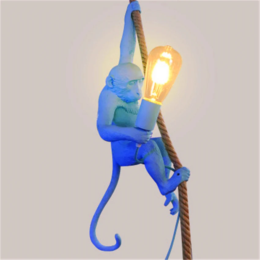

Nordic Blue Led Resin Monkey Lamp Living Room Restaurant Bar Bedroom Kitchen Fixtures Pendant Lights Luminaire Luminaria