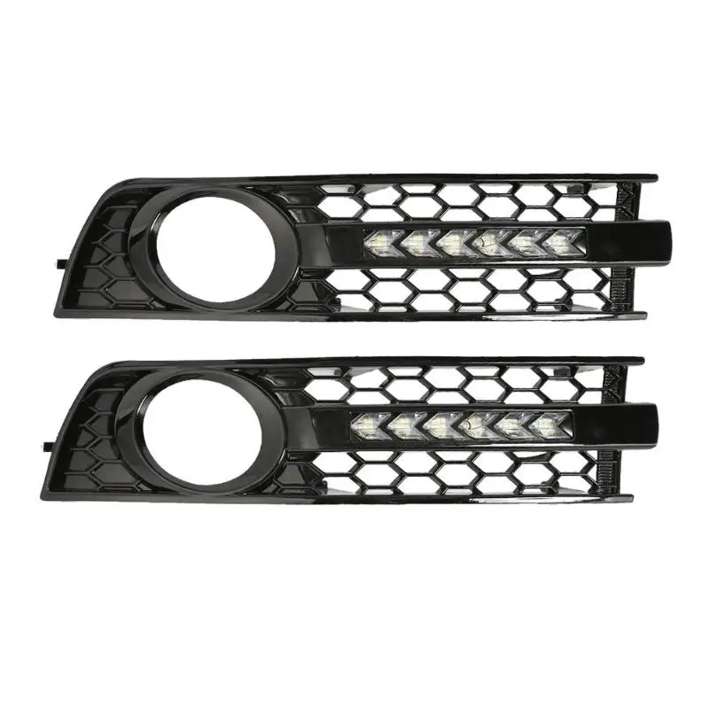 

2X Front Fog Light Grille Flowing LED Turn Signal+DRL for A4 B6 Matte Black