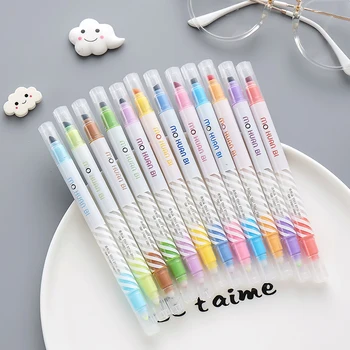 

12PCS/set Coloured Fluorescent Pen Japanese Candy A Set of Colored Silver Pen Solid Marker Pen Set Highlighters