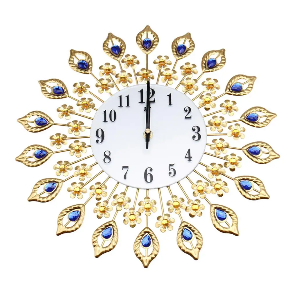 

Fashion Flower Rhinestone Silence Golden European Home Decor Wall Clock Home Supplies