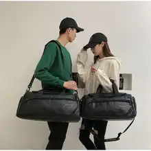 Черная Дорожная сумка из искусственной кожи для мужчин и женщин большая Вместительная дорожная сумка простая багажная сумка Водонепроницаемые чемоданы спортивные сумки