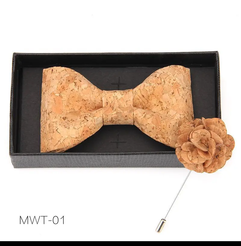 

2019 New Fashion Personality Casual Men's Creative Wooden Wood Cork Trendy Casual Bow Tie Wooden Chest Flower Two-piece